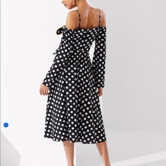 Knot Front Cold Shoulder Polka Dot Dress - Picture 2 of 8